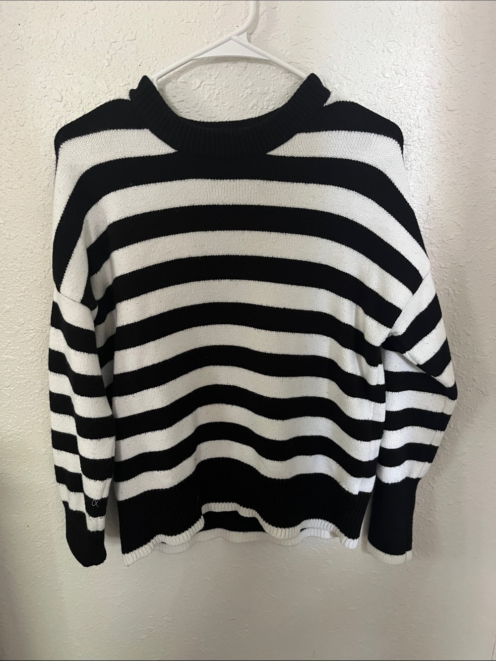 Philosophy Black and White Striped Crewneck Sweater